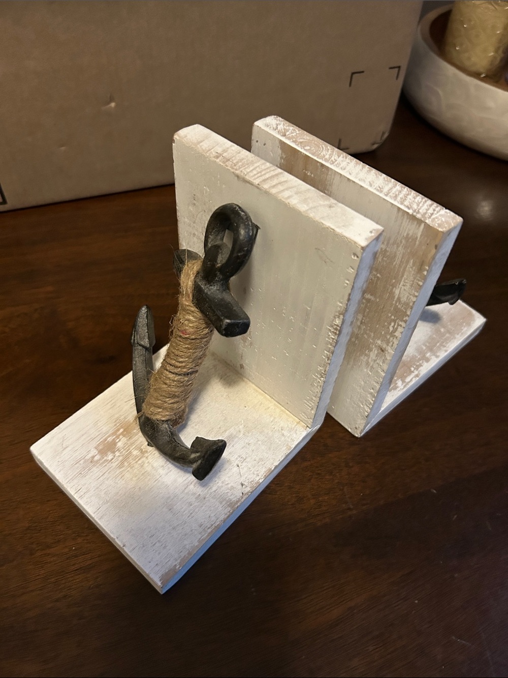 Nautical White Anchor Bookends - Coastal Shelf Décor